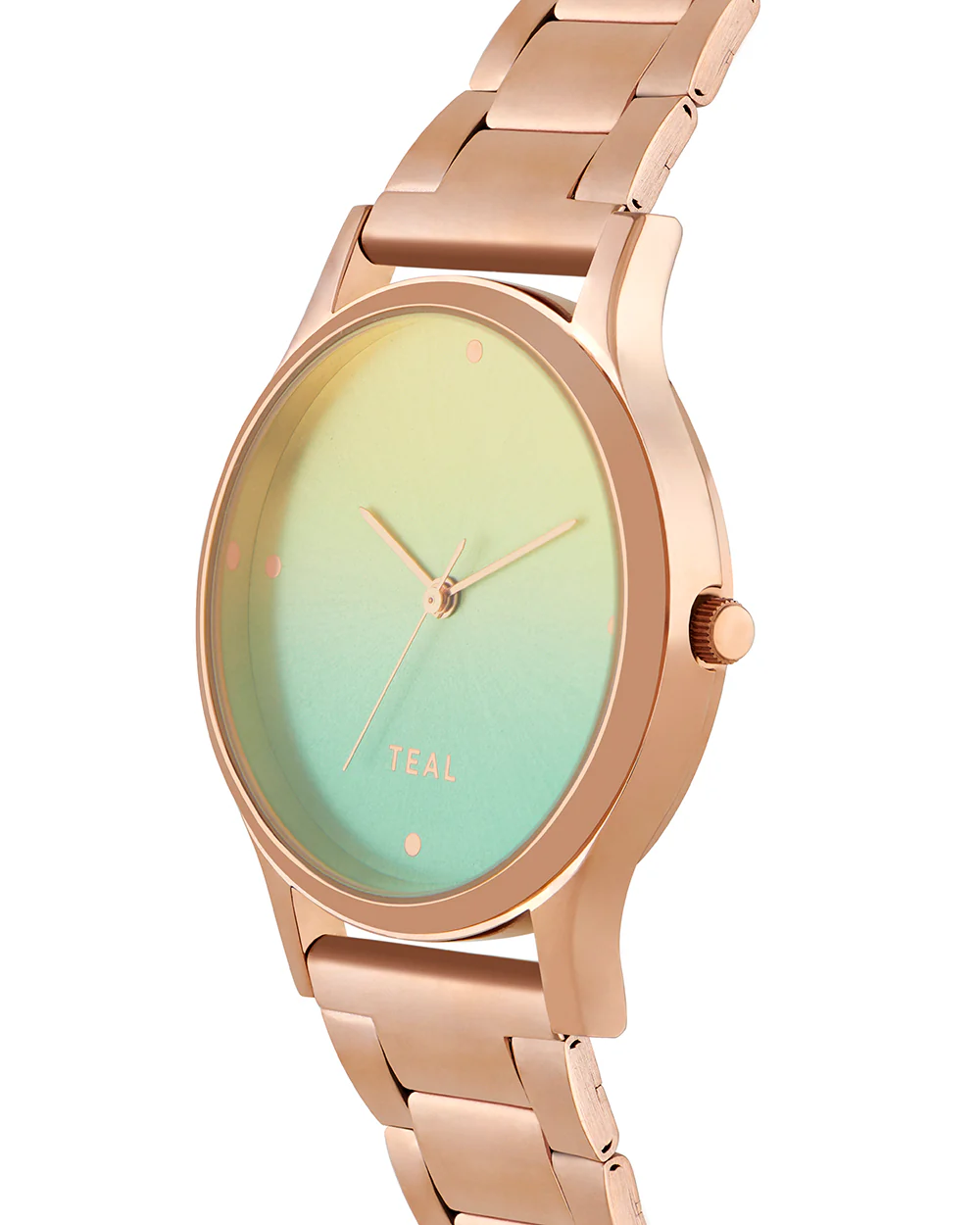 Teal By Chumbak | Ombre Green Watch - Metal Link Strap - Image 4