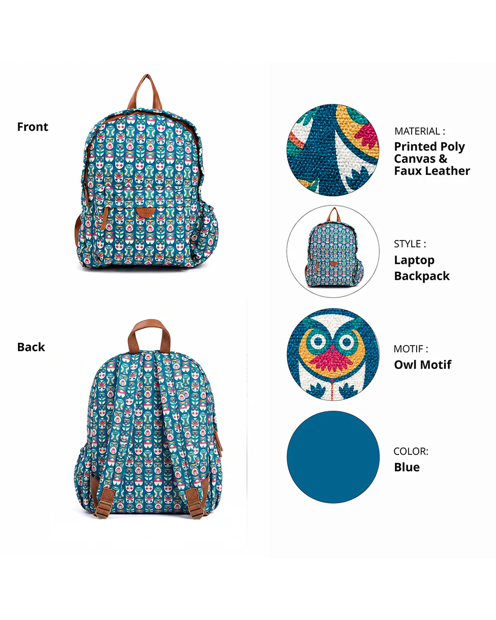 Teal by Chumbak Owl March Laptop backpack - Image 2