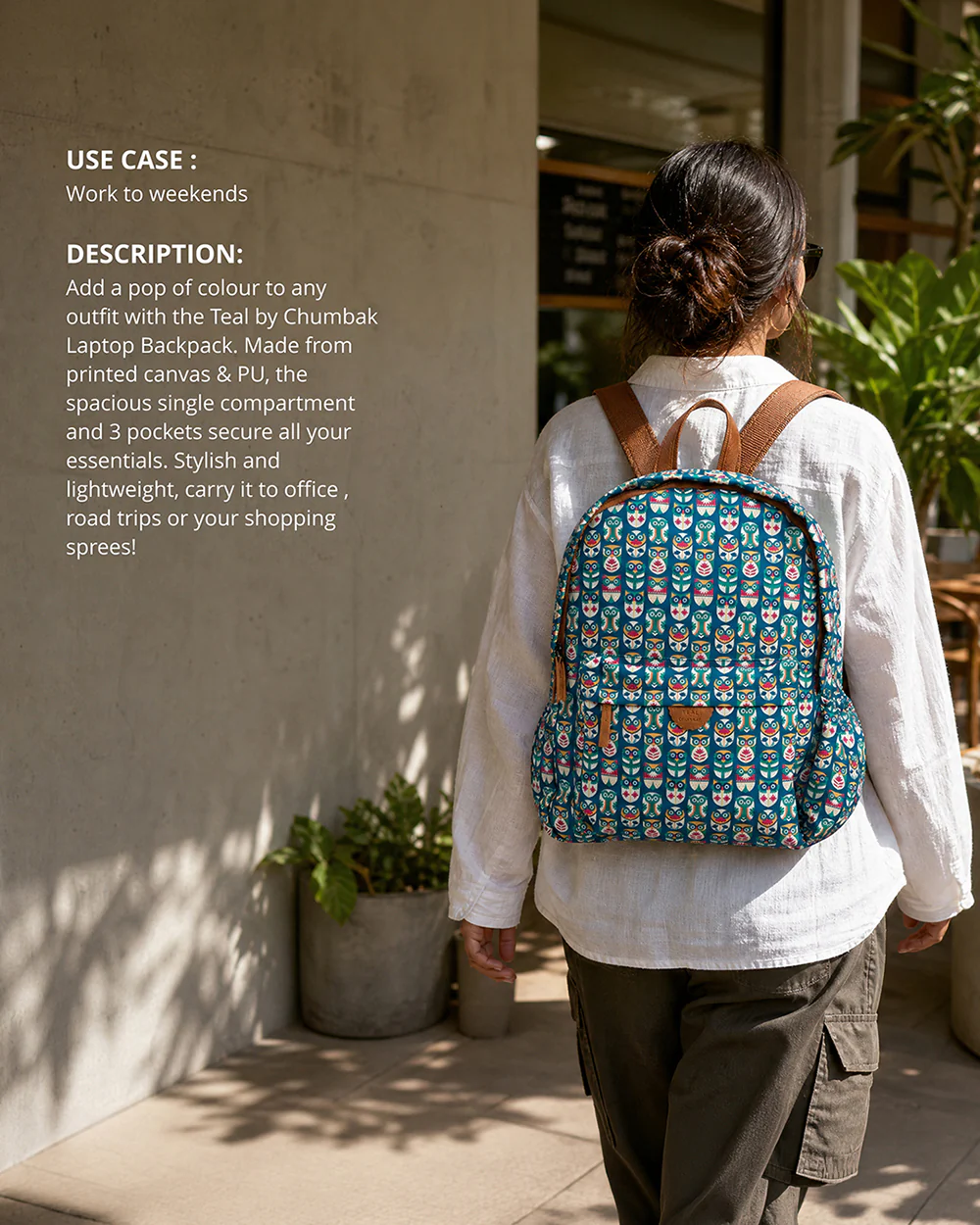 Teal by Chumbak Owl March Laptop backpack - Image 3