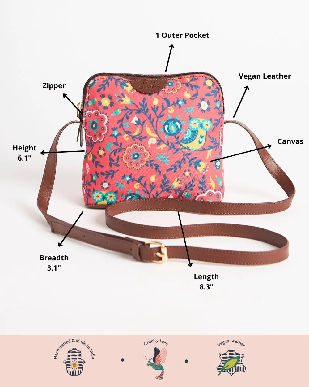 Teal By Chumbak Bukhara Blooms and Boons Sling Bag - Coral - Image 3