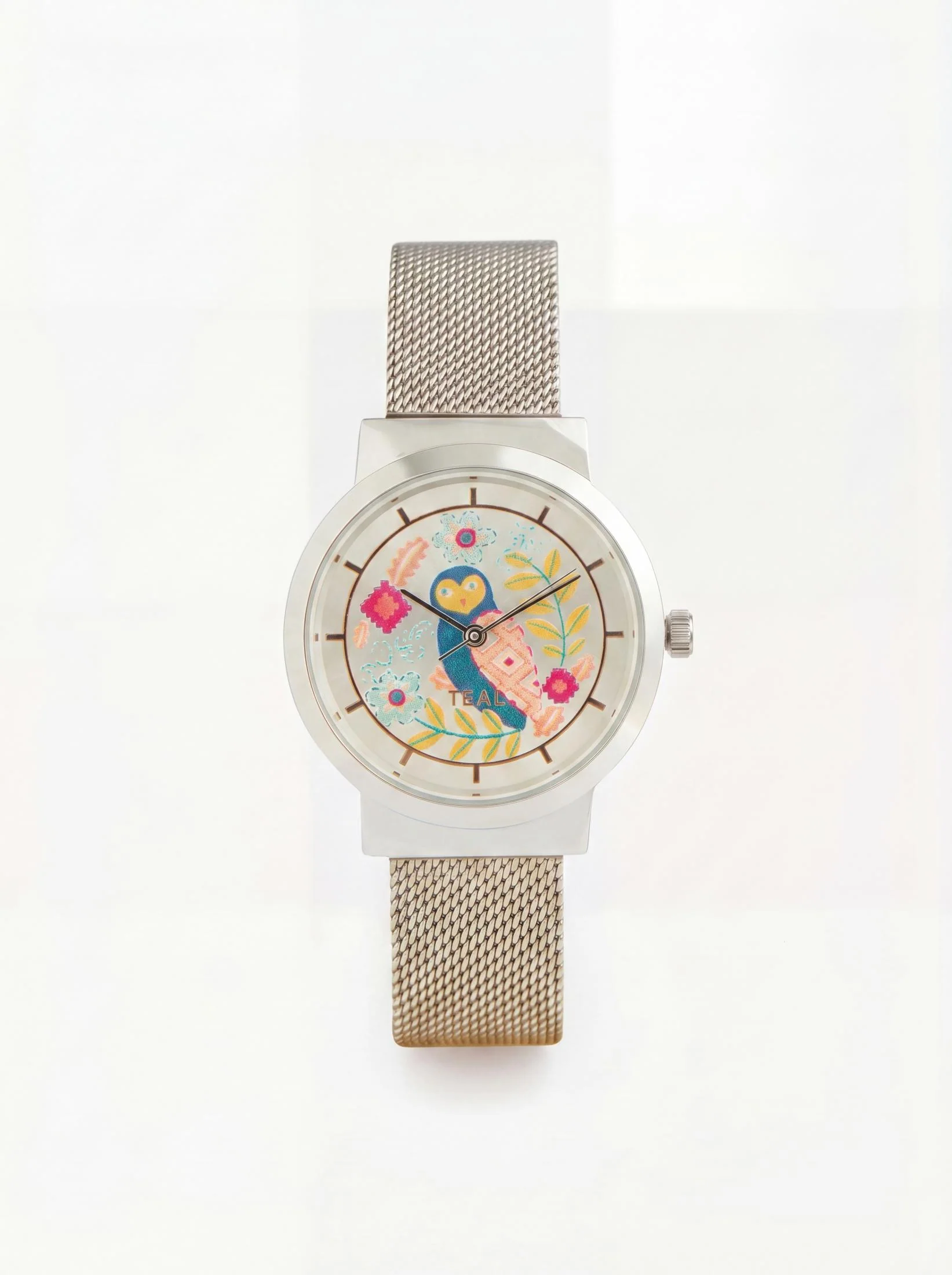 Teal by Chumbak Owlsome Watch | Metal Mesh Strap - Silver - Image 2