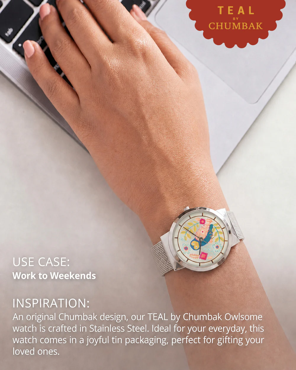 Teal by Chumbak Owlsome Watch | Metal Mesh Strap - Silver - Image 4