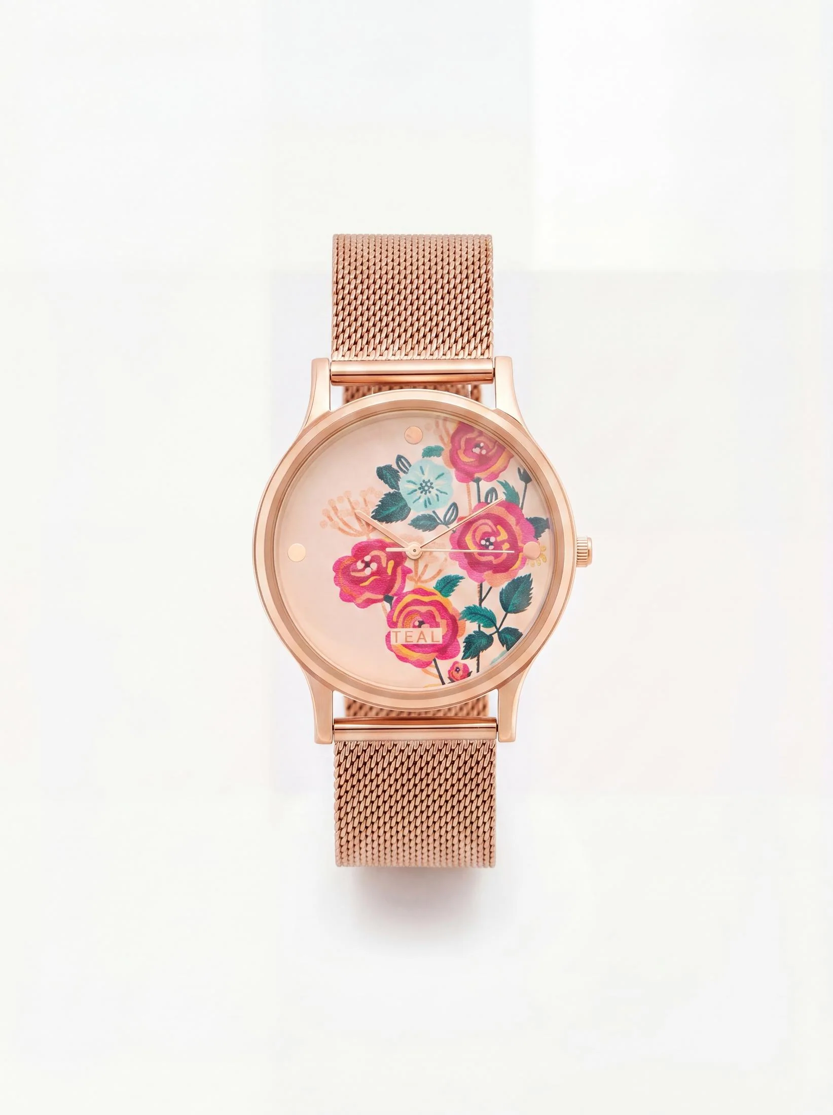 TEAL by Chumbak Rose Garden Watch, Metal Mesh Strap - Image 2