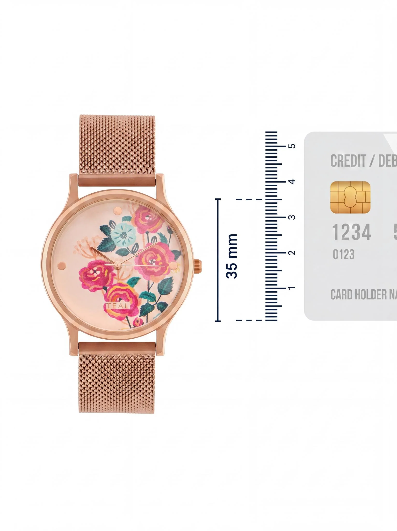 TEAL by Chumbak Rose Garden Watch, Metal Mesh Strap - Image 5