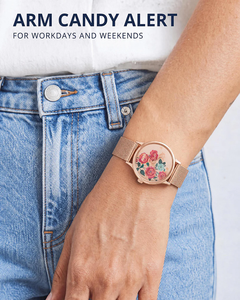 TEAL by Chumbak Rose Garden Watch, Metal Mesh Strap - Image 8