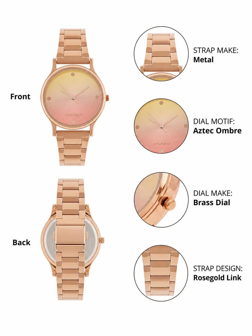 TEAL by Chumbak Sunset Ombre Watch, Metal link Strap - Image 3
