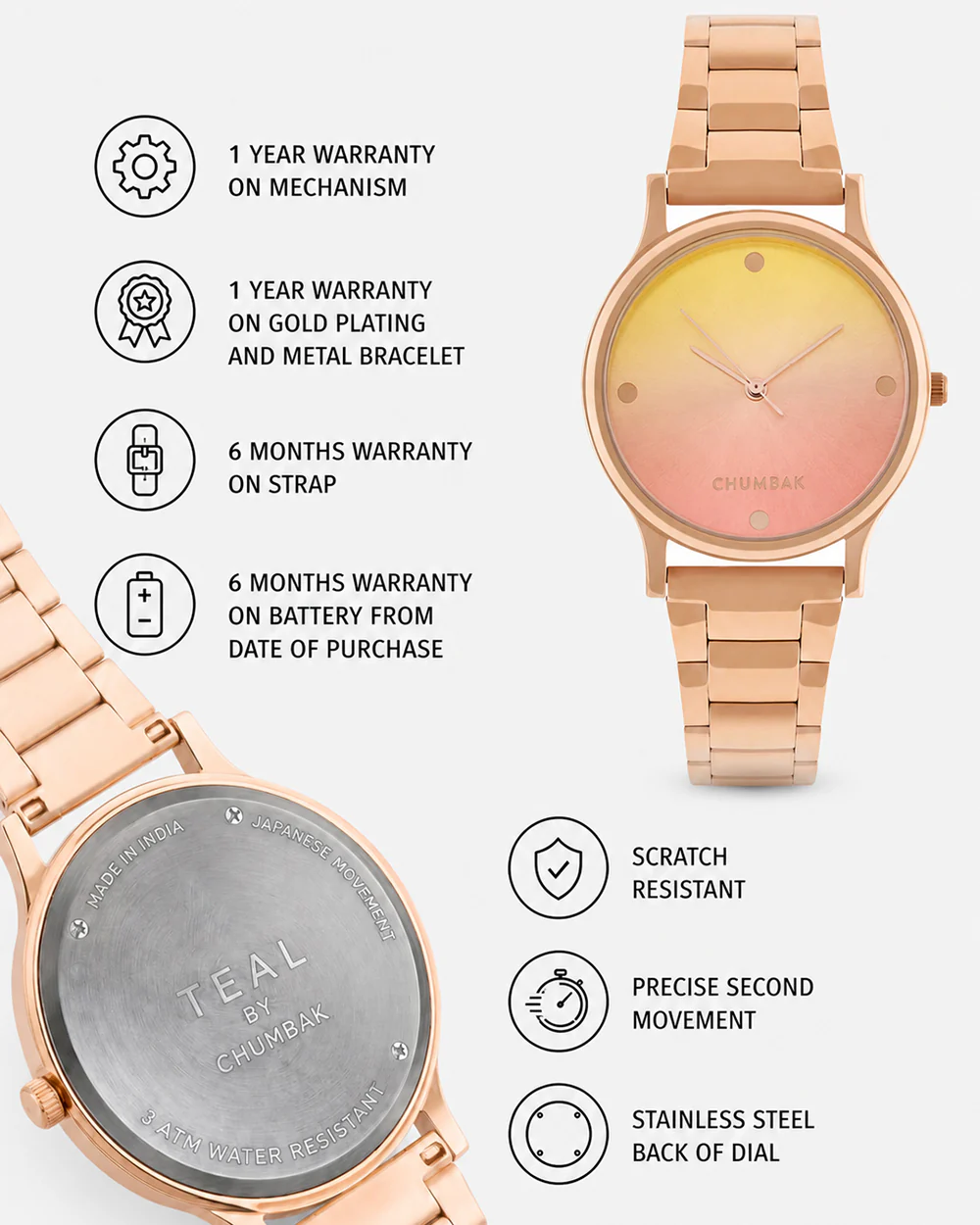 TEAL by Chumbak Sunset Ombre Watch, Metal link Strap - Image 6