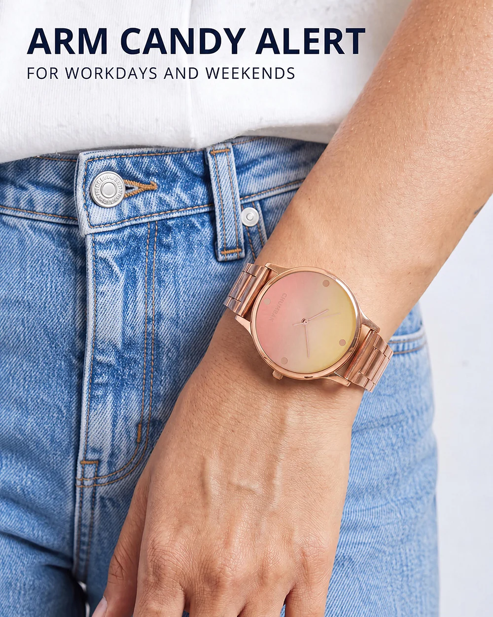 TEAL by Chumbak Sunset Ombre Watch, Metal link Strap - Image 8