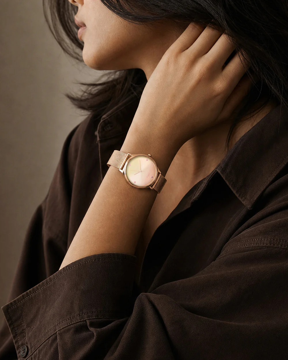 TEAL by Chumbak Sunset Ombre Watch, Metal Mesh Strap