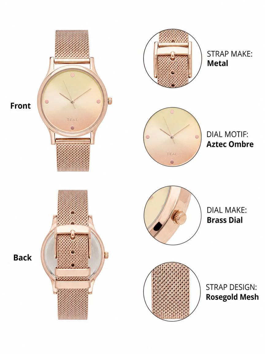 TEAL by Chumbak Sunset Ombre Watch, Metal Mesh Strap - Image 3