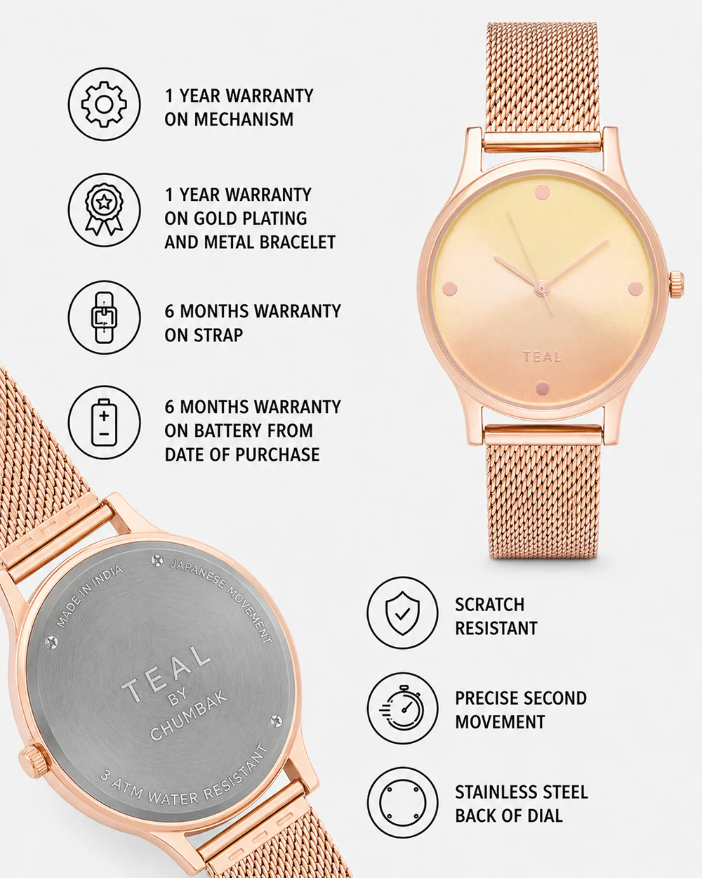 TEAL by Chumbak Sunset Ombre Watch, Metal Mesh Strap - Image 6