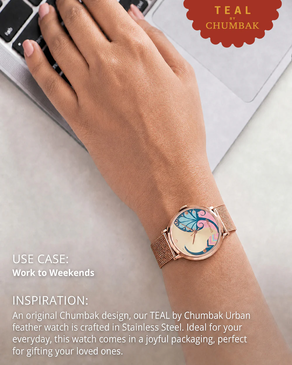 Teal By Chumbak |  Urban feathers Watch - Metal Mesh Strap - Image 4