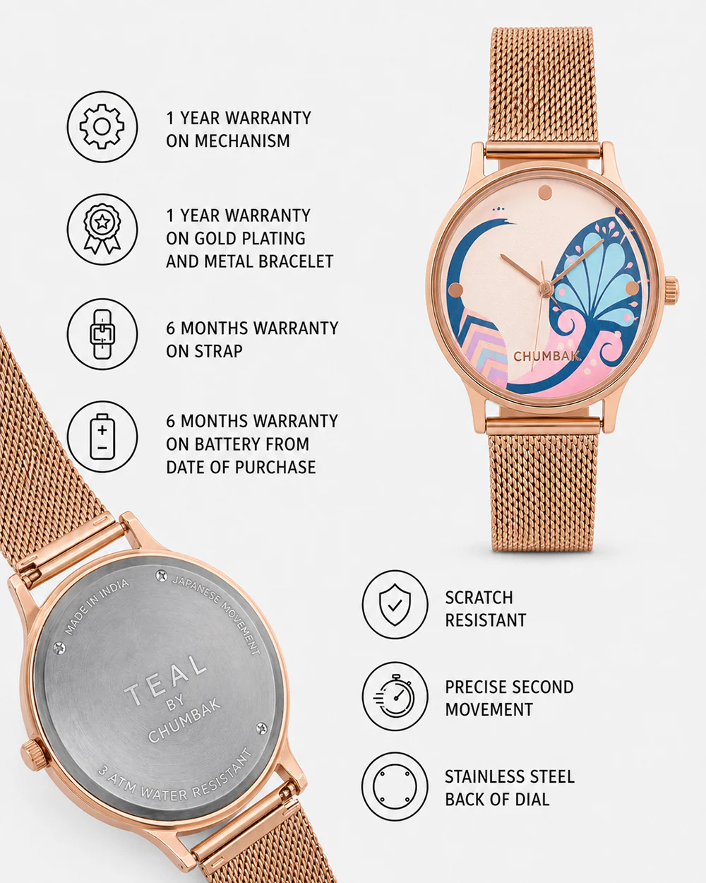 Teal By Chumbak |  Urban feathers Watch - Metal Mesh Strap - Image 6
