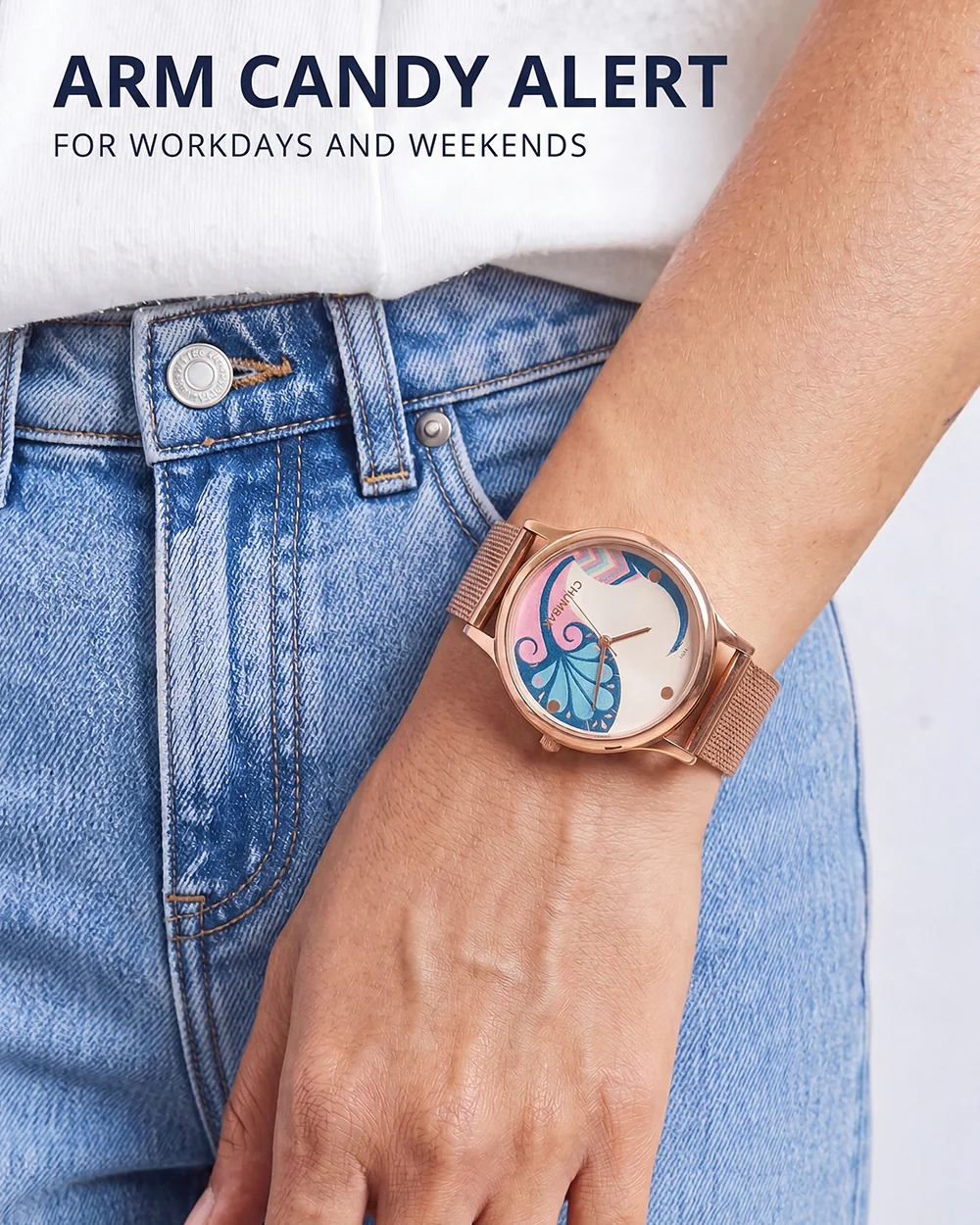 Teal By Chumbak |  Urban feathers Watch - Metal Mesh Strap - Image 8