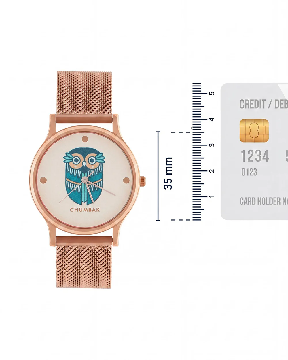 TEAL by Chumbak Vintage Owl Watch, Metal Mesh Strap - Image 5