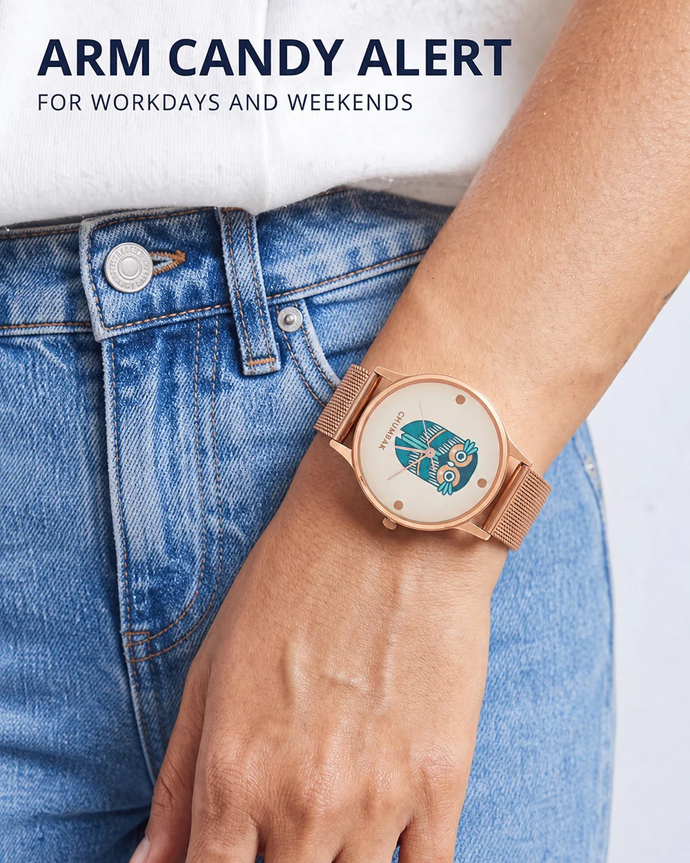 TEAL by Chumbak Vintage Owl Watch, Metal Mesh Strap - Image 8