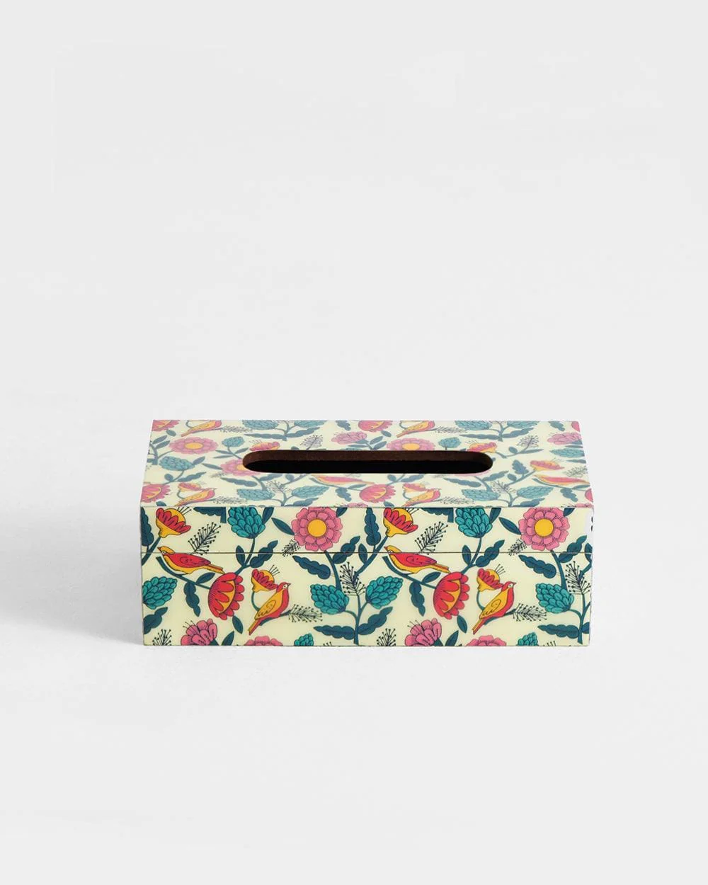 Country Wooden Tissue Box - Floral, 9” x 5” x 3” - Image 2
