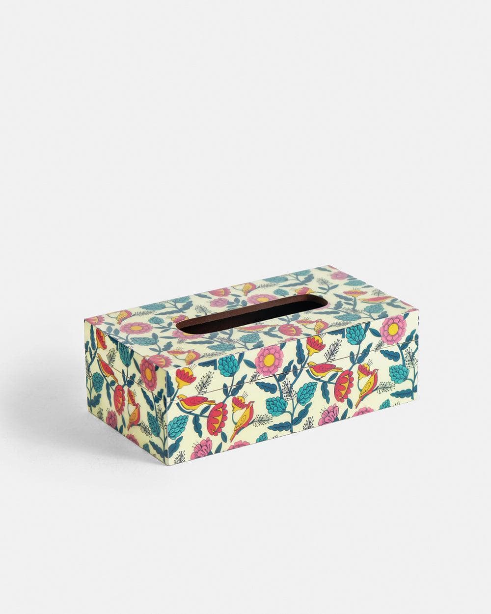 Country Wooden Tissue Box - Floral, 9” x 5” x 3” - Image 3