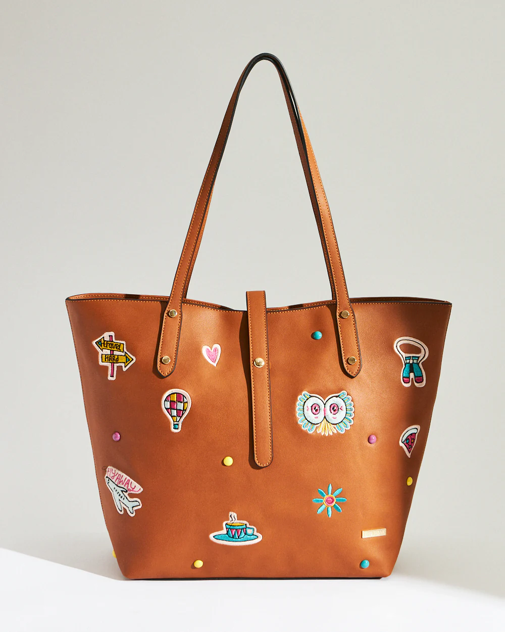 Embroidered Tote | Travel Patches - Tan - Image 2
