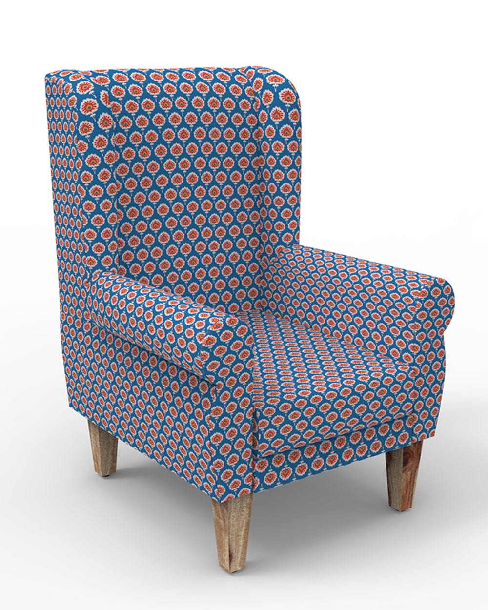 Begum Wing Chair - Blue Ikkat - Image 3