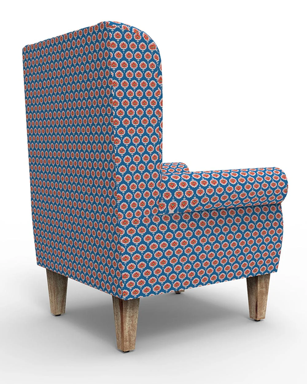 Begum Wing Chair - Blue Ikkat - Image 4