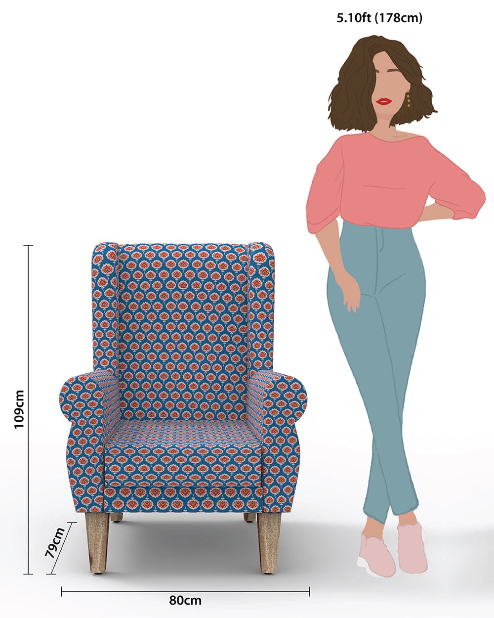 Begum Wing Chair - Blue Ikkat - Image 6