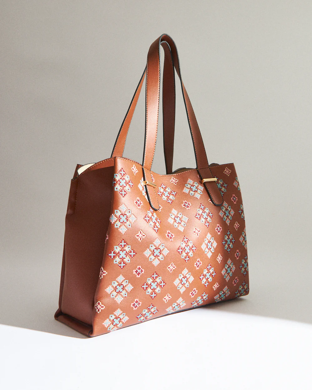 Vintage Cross Stitch Tote -Tan - Image 4